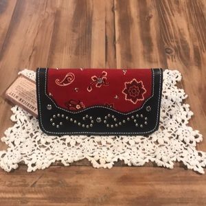 American West Tri-Fold Black/Red Wallet NWT